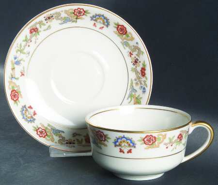 Oriental (Gold Trim) Footed Cup & Saucer Set