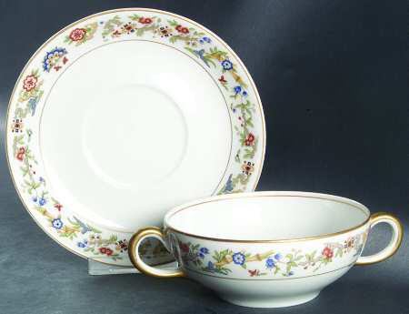 Oriental (Gold Trim) Flat Cream Soup Bowl & Saucer Set