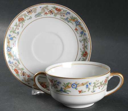 Oriental (Gold Trim) Footed Bouillon Cup & Saucer