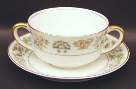 Oriental (Gold Trim) Footed Bouillon Cup & Saucer