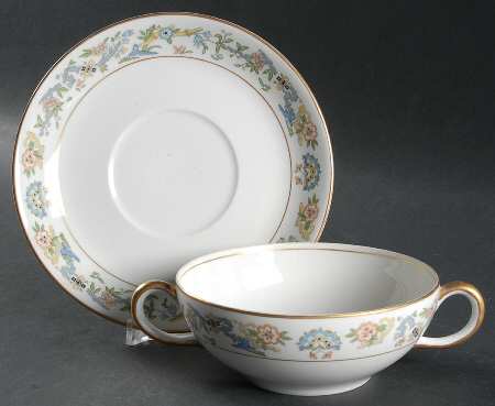 Oriental (Gold Trim) Flat Cream Soup Bowl & Saucer Set