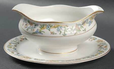 Oriental (Gold Trim) Round Gravy Boat/Attached Underplate