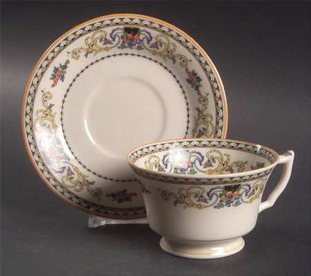 Pembroke (Mustard Trim) Footed Cup & Saucer Set