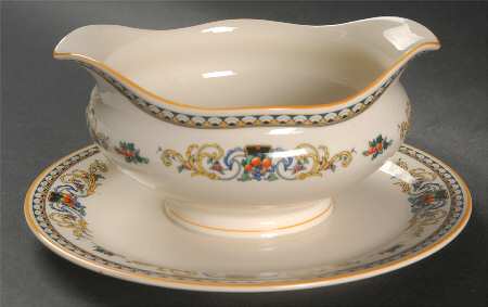 Pembroke (Mustard Trim) Gravy Boat with Attached Underplate