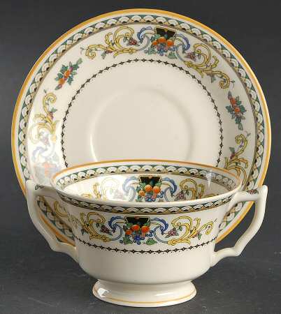 Pembroke (Mustard Trim) Footed Bouillon Cup & Saucer