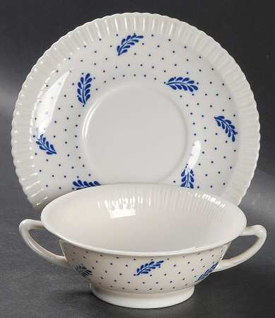 Periwinkle Footed Cream Soup Bowl & Saucer Set