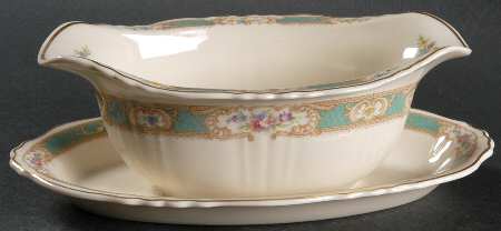 Raleigh Green Gravy Boat with Attached Underplate
