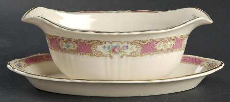 Raleigh Pink Gravy Boat with Attached Underplate