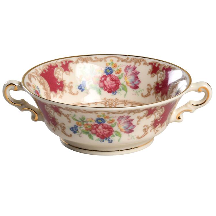 Romance Maroon Footed Cream Soup Bowl