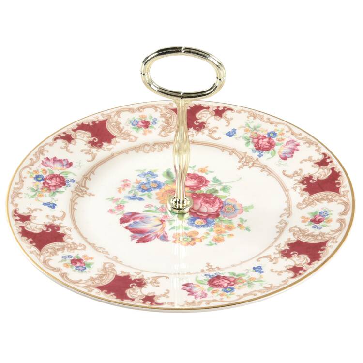 Romance Maroon Round Serving Plate with Center Handle (Dp) Hc