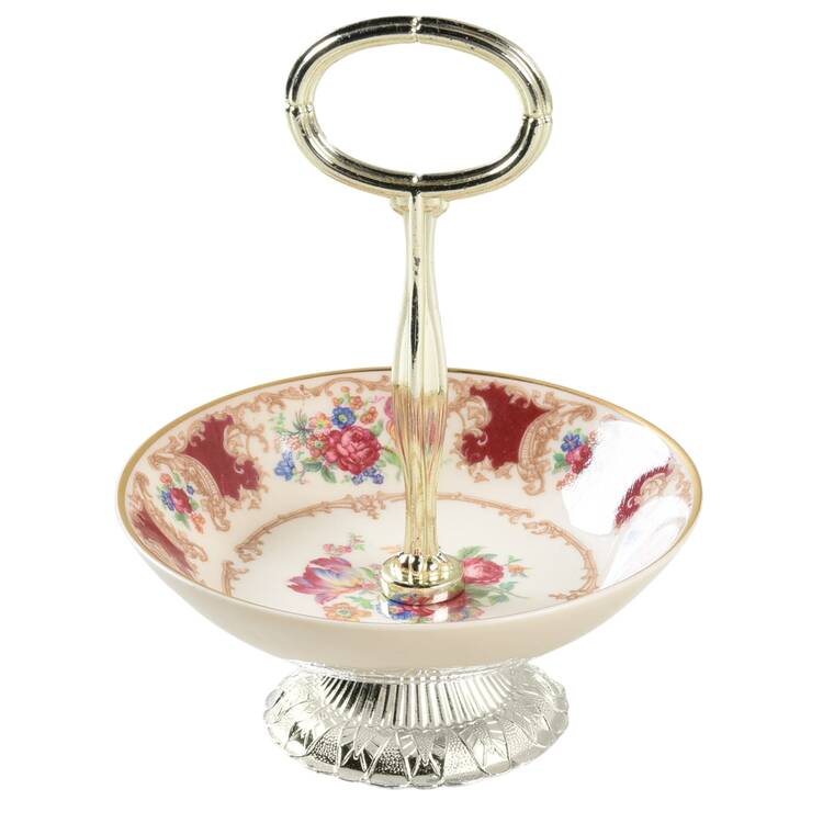 Romance Maroon 6"-7" Handled Footed Nut Dish HC