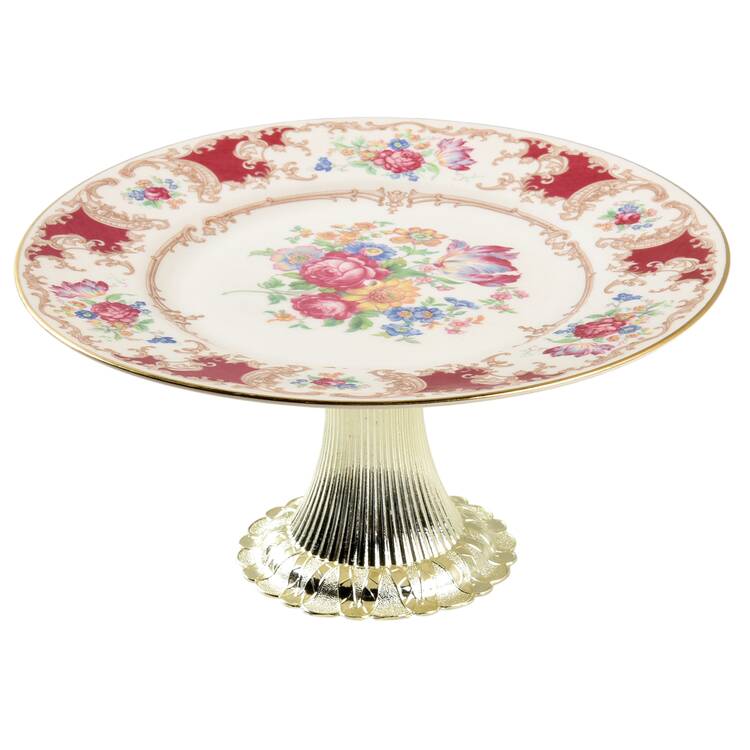 Romance Maroon Cake Stand with 4"-5" Metal Pedestal  Hc