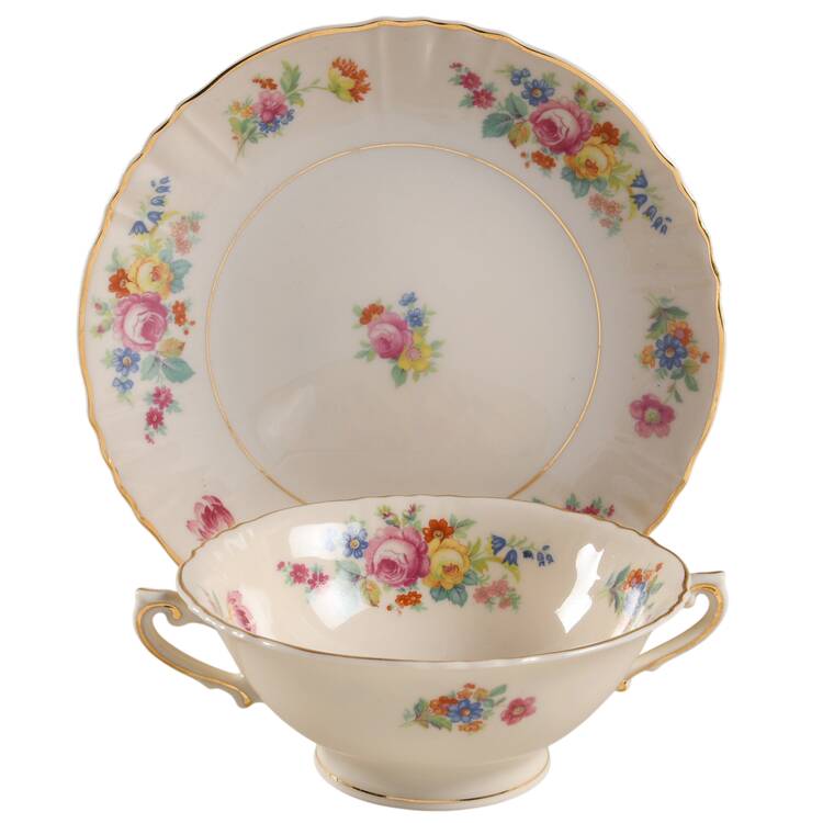 Rosemoor Footed Cream Soup Bowl & Saucer Set