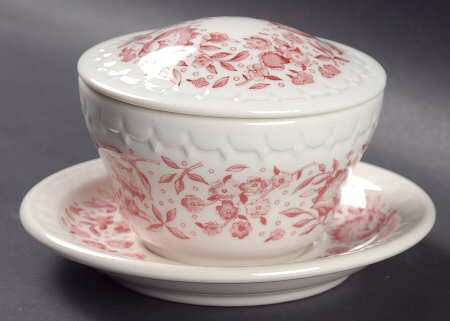 Roxbury-Red (No Trim) Flat Bouillon Cup and Saucer with Lid