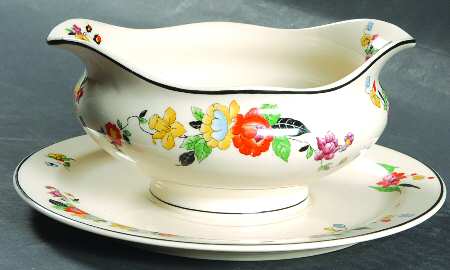 Spring Garden Gravy Boat with Attached Underplate