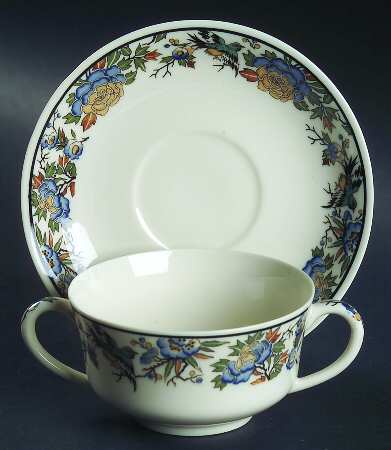 Tapestry Footed Bouillon Cup & Saucer