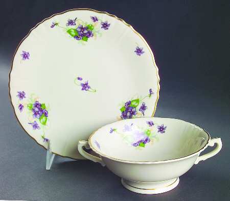 Violets Footed Cream Soup Bowl & Saucer Set