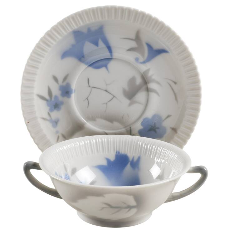 Vogue Blue Footed Cream Soup Bowl & Saucer Set
