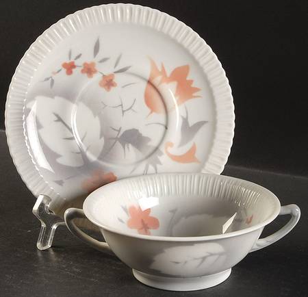 Vogue Coral Footed Cream Soup Bowl & Saucer Set