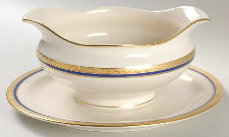 Wayne Blue (Fine China) Gravy Boat with Attached Underplate