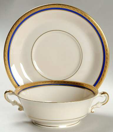 Wayne Blue (Fine China) Footed Cream Soup Bowl & Saucer Set