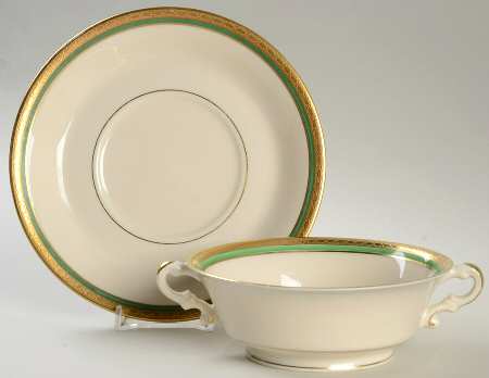 Wayne Green Footed Cream Soup Bowl & Saucer Set