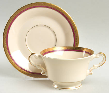Wayne Maroon Footed Bouillon Cup & Saucer