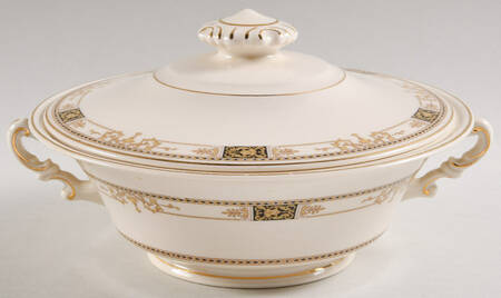 Webster (Old Ivory, Gold Trim) Round Covered Vegetable