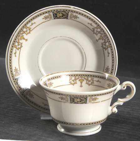 Webster (Old Ivory, Gold Trim) Footed Cup & Saucer Set