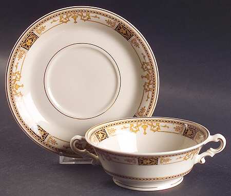 Webster (Old Ivory, Gold Trim) Footed Cream Soup Bowl & Saucer Set