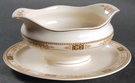 Webster (Old Ivory, Gold Trim) Gravy Boat with Attached Underplate
