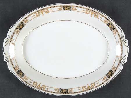 Webster (Old Ivory, Gold Trim) 12" Oval Serving Platter