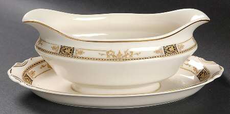 Webster (Old Ivory, Gold Trim) Gravy Boat with Attached Underplate