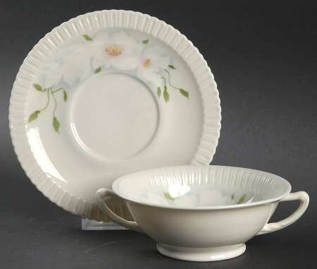 Wild Roses Footed Cream Soup Bowl & Saucer Set