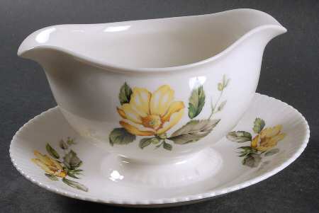 Yellow Roses Gravy Boat with Attached Underplate
