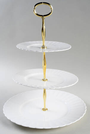 White Flute 13 7/8"-14 1/4" 3-Tiered Serving Tray(DP,SP,BB) HC