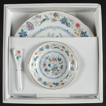Garden of India (Smooth) (3pc) Party Serving/Chip & Dip-Plate, Bowl & Spoon
