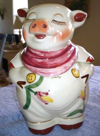 Smiley Pig  Cookie Jar & Lid #5 Gold Trim