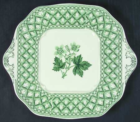 Geranium Green (Camilla Shape, Newer) Square Handled Cake Plate