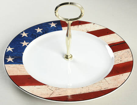 Colonial (Black Trim) Round Serving Plate with Center Handle (Dp) Hc