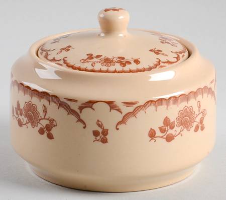 Chardon Rose Red on Tan Sugar Bowl & Lid