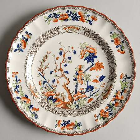 Indian Tree (Rust, Blue, Orange Trim) Luncheon Plate