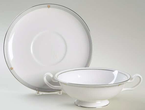 Opera Platinum  Footed Cream Soup Bowl & Saucer Set