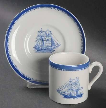 Blue Clipper Flat Demitasse Cup & Saucer Set
