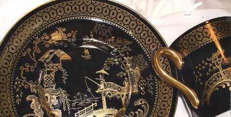 Imperial Garden Black Footed Cup & Saucer Set