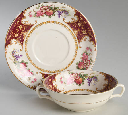 SAW2 Red Flat Cream Soup Bowl & Saucer Set