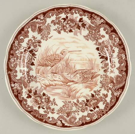 Game Birds-Brown (Floral Border) Dinner Plate