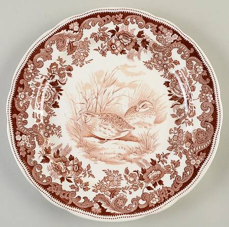 Game Birds-Brown (Floral Border) Dinner Plate