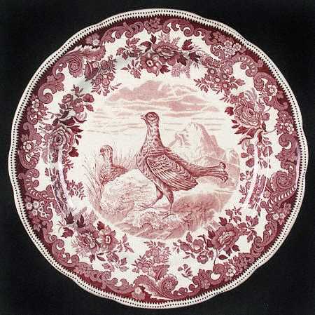 Game Birds-Brown (Floral Border) Dinner Plate