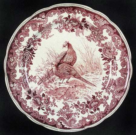 Game Birds-Brown (Floral Border) Dinner Plate